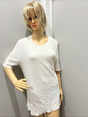 Women's Vintage LIA White Textured Short-Sleeve Lace Top. Size M